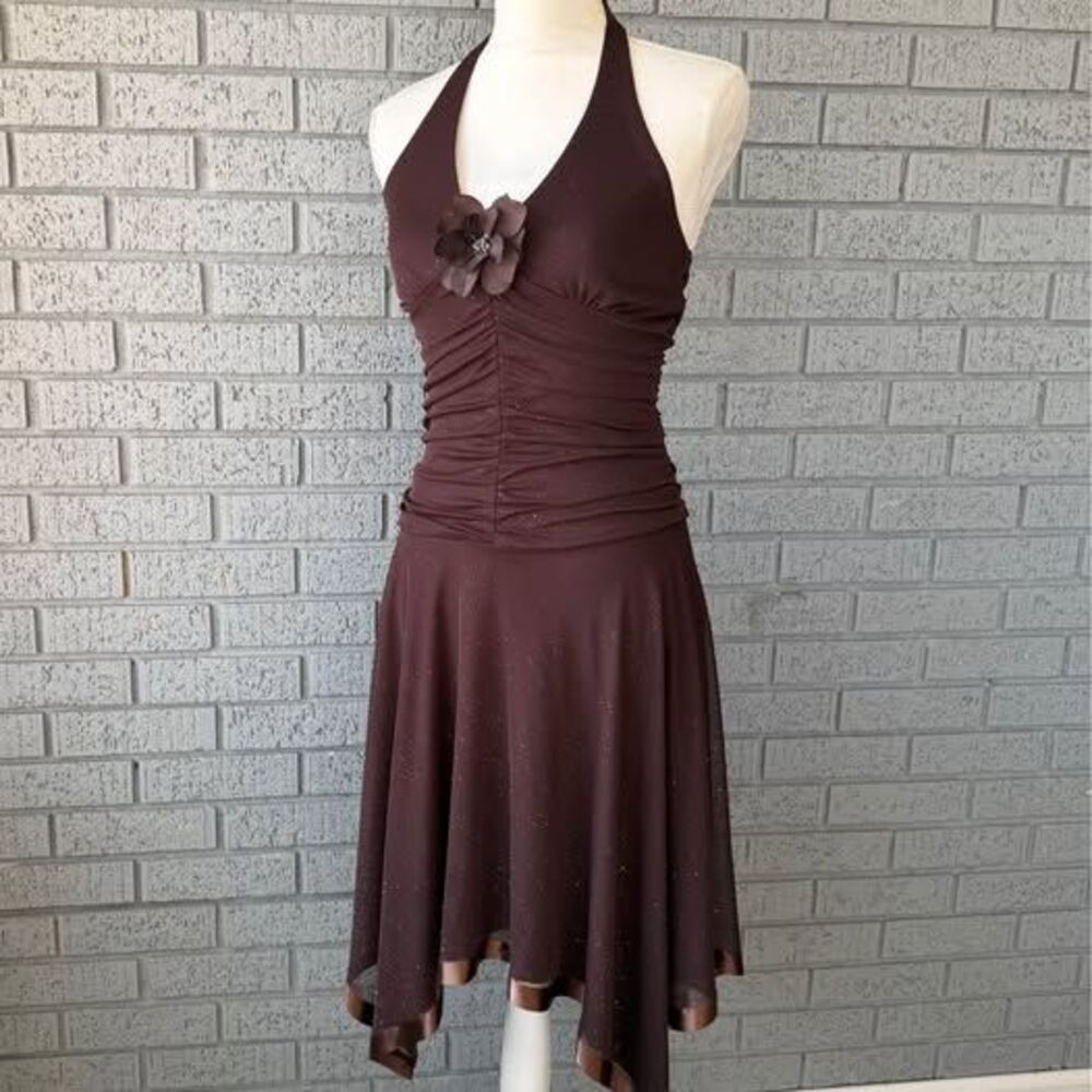 Y2K Brown Halter Dress Sparkle Glitter Fairycore Bella Swan Elena Gilbert Party